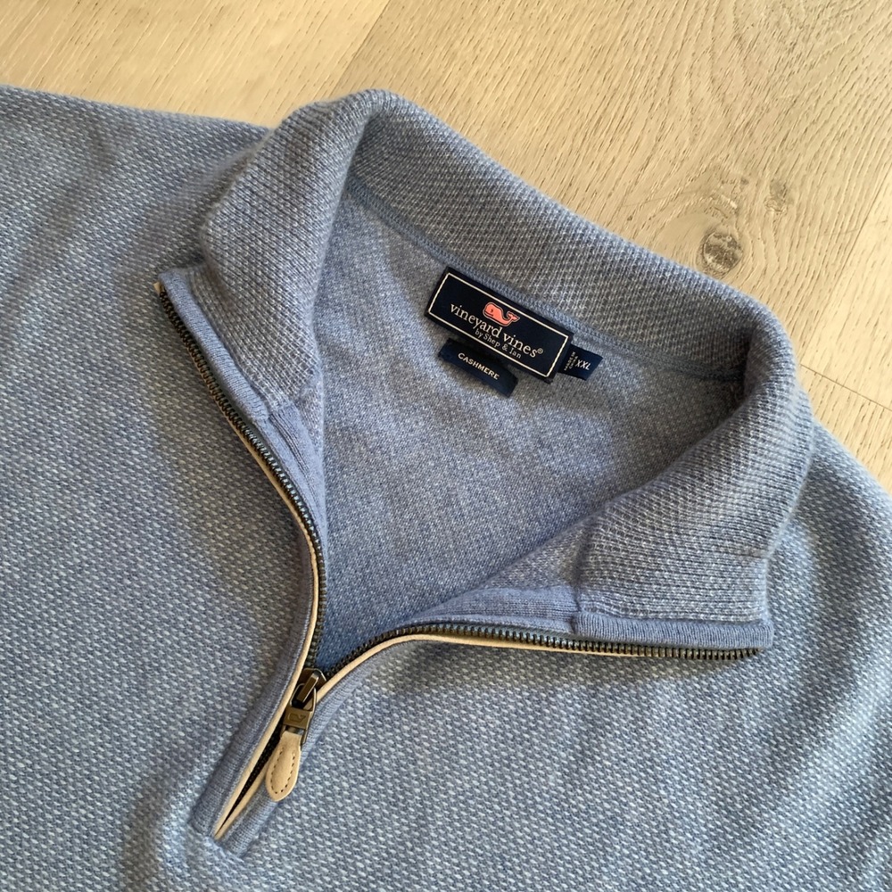 NWOT Vineyard Vines Mens XXL Cashmere Quarter Zip Pullover Blue Birdseye Knit